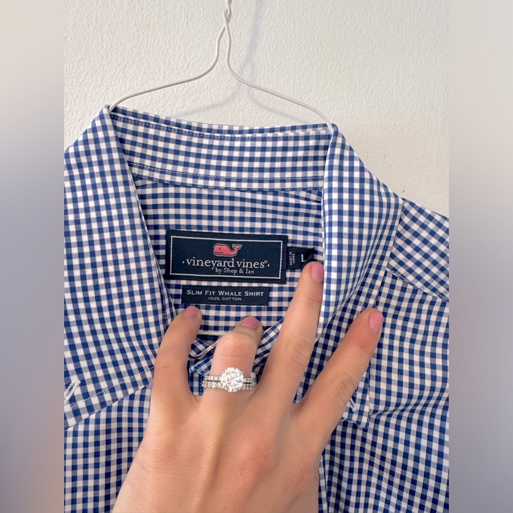 NWOT Men’s Vineyard Vines Slim Fit Gingham Poplin in Navy Blue&White - L - Picture 6 of 9